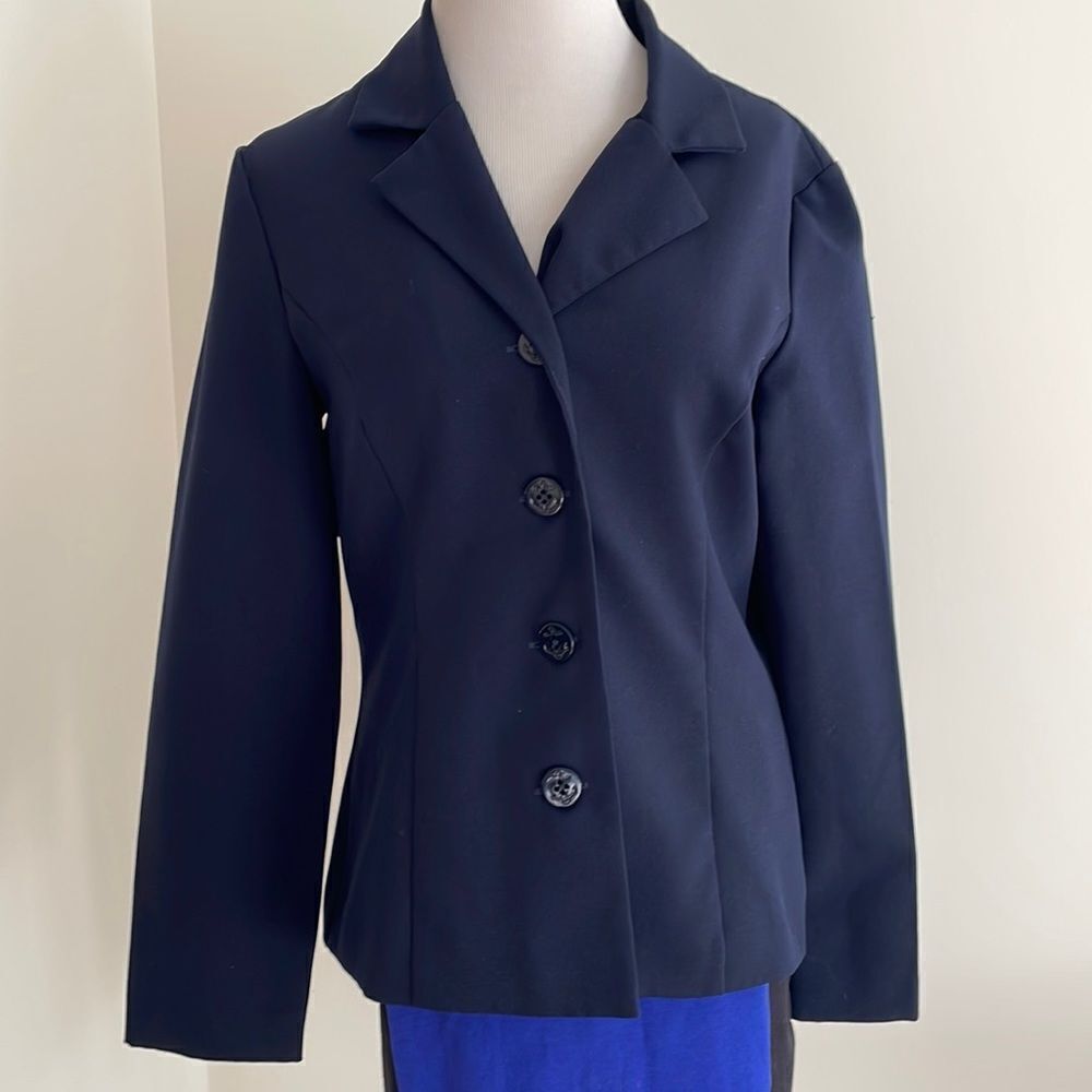 Navy blue suit jacket 4 buttons w/anchor accents by fashion bug size women’s 8